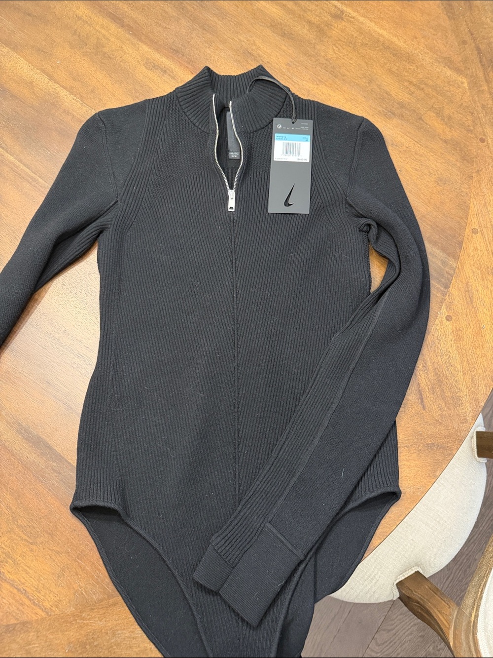 Nike Black Ribbed Half-Zip Bodysuit Top